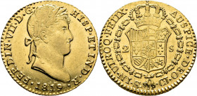 FERNANDO VII. Sevilla. 2 escudos. 1819. CJ. EBC-/EBC+. Atractiva. Buen ejemplar