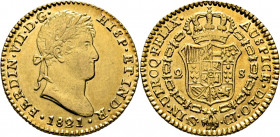 FERNANDO VII. Sevilla. 2 escudos. 1821. CJ. La G rectificada. EBC/EBC+. Muy buen ejemplar. Atractiva
