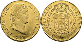 FERNANDO VII. Sevilla. 2 escudos. 1830. JB. EBC o algo más floja. Escasa