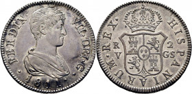 FERNANDO VII. Valencia. 2 reales. 1811. GS. EBC-. Buen y atractivo ejemplar. Rara