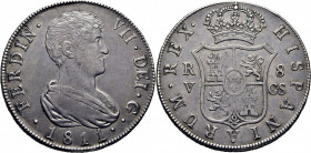 FERNANDO VII. Valencia. 8 reales. 1811. GS. Casi EBC-. Bello tono. Atractiva