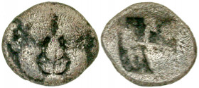 Macedon, Neapolis. Ca. 525-450 B.C. AR obol (8.6 mm, .59 g). Gorgoneion / Quadripartite incuse square. SNG ANS 423; SNG Copenhagen -; Rosen 381. VF. R...