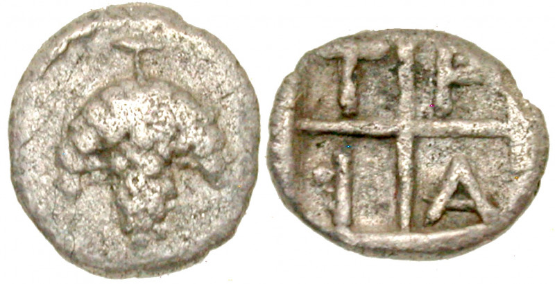 Macedon, Tragilos. Ca. 450-400 B.C. AR hemiobol (7.6 mm, .24 g, 10 h). Bunch of ...