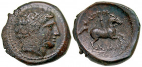 Macedonian Kingdom. Philip II. 359-336 B.C. AE 16 "unit" (20.2 mm, 6.93 g, 6 h). Mint in Macedon. Laureate head of Apollo right / ΦΙΛΙΠΠΟΥ, Name above...