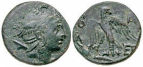 Macedonian Kingdom. Perseus. 179-168 B.C. AE 24 (24.13 mm, 8.04 g, 12 h). Bust of hero Perseus right / Eagle with wings spread, standing facing on plo...