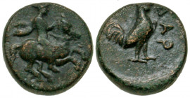Troas, Dardanos. civic issue. 4th century B.C. AE 13 (12.6 mm, 2.48 g, 12 h). Cockerel standing right / ΔAP, ethnic downwards to right of galloping ho...