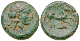 Troas, Gargara. Ca. 400-284 B.C. AE 12 (11.8 mm, 1.93 g, 5 h). Laureate head of Apollo right / [Γ]AP, horse galloping right; club below. SNG Copenhage...