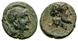 Aiolis, Autokane. 3rd century B.C. AE 13 (12.5 mm, 1.88 g, 12 h). Laureate head of Zeus right / Helmeted head of Athena right. Cf. SNG France (Mysie) ...