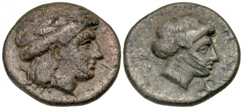 Lesbos, Mytilene. Ca. 400-350 B.C. AR diobol (10.5 mm, 1.22 g, 12 h). Laureate h...