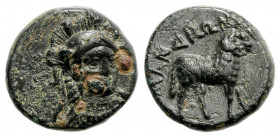 Ionia, Klazomenai. Mid-late 4th century B.C. AE 11 (10.9 mm, 1.96 g, 6 h). Mandronax, magistrate. Head of Athena, wearing triple crested helmet, facin...