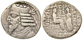 Parthian Kingdom. Artabanos IV. Ca. A.D. 10-38. AR tetradrachm (26.16 mm, 13.45 g, 1 h). Seleukeia on the Tigris mint, Dated Dorpiaios year 323=A.D. 1...