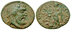 Thrace, Ainos. Pseudo-autonomous issue. Ca. 200-100 B.C. AE 21 (21.3 mm, 4.83 g, 12 h). Head of Poseidon right, hair bound in a taenia, [oΠΛ monogram ...