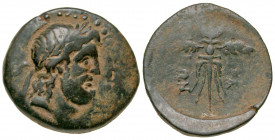 Pisidia, Cremna. Time of Augustus. 27 B.C. - A.D. 14 AE (21.04 mm, 5.30 g, 9 h). semi-autonomous civic issue. struck 26/5 B.C. Laureate head of Zeus r...