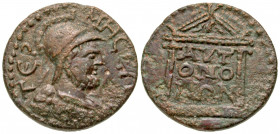 Pisidia, Termessus Major. pseudo-autonomous issue under Roman rule. 3rd century A.D. AE 23 (22.85 mm, 8.08 g, 1 h). TЄP-MHCЄΩ[Ν] , helmeted and draped...