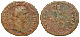 Domitian. A.D. 81-96. AE as (29.4 mm, 10.47 g, 6 h). Rome, A.D. 88-89. IMP CAES DOMIT AVG GERM COS XIIII CENS PER P P, laureate head right / VIRTVTI A...