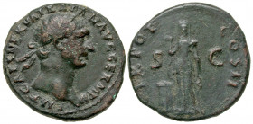 Trajan. A.D. 98-117. AE as (27.6 mm, 11.28 g, 7 h). Struck A.D. 99. IMP NERVA CAES TRAIAN AVG GERM P M, laureate head of Nerva, right / TR POT COS II;...