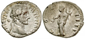 Antoninus Pius. A.D. 138-161. AR denarius (18.32 mm, 3.28 g, 1 h). Rome mint, struck A.D. 151/2. ANTONINVS AVG PIVS P P TR P XV, laureate head of anto...