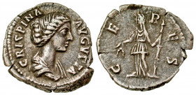 Crispina. Augusta, A.D. 178-182. AR denarius (19.3 mm, 2.58 g, 5 h). Rome mint. CRISPINA AVGVSTA, draped bust right / CERES, Ceres standing left, hold...