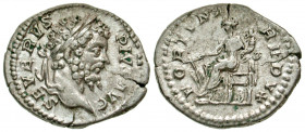 Septimius Severus. A.D. 193-211. AR denarius (19.9 mm, 3.34 g, 6 h). Rome mint , Struck A.D. 203. SEVERVS PIV[S] AVG, laureate head of Septimius Sever...