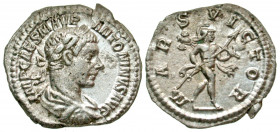 Elagabalus. A.D. 218-222. AR denarius (19.81 mm, 2.54 g, 7 h). Rome mint, struck A.D. 219. IMP CAES M AVR ANTONINVS AVG, laureate and draped bust righ...