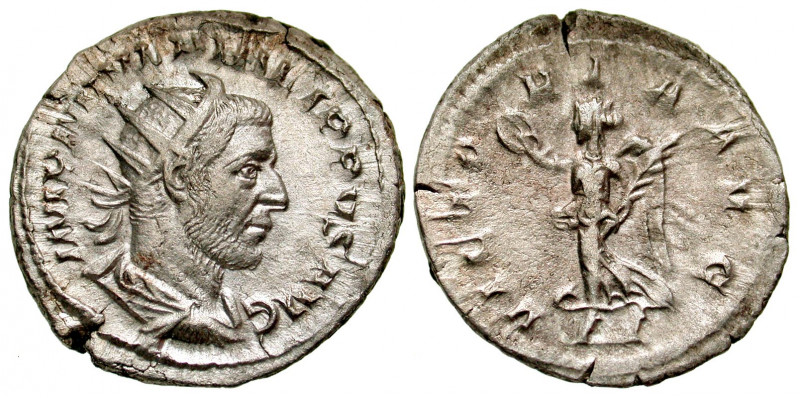 Philip I. A.D. 244-249. AR antoninianus (23.4 mm, 4.19 g, 5 h). Rome mint, Struc...