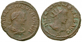 Aurelian, with Vaballathus. A.D. 270-275. AE antoninianus (20.97 mm, 2.91 g, 11 h). Antioch mint, struck A.D. 270-272. VABALATHVS VCRIMDR, laureate, d...