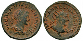 Aurelian, with Vaballathus. A.D. 270-275. AE antoninianus (21.03 mm, 3.52 g, 5 h). Antioch mint, struck A.D. 271-272. VABALATHVS VCRIM DR, laureate, d...