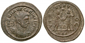 Carinus. A.D. 283-285. AE antoninianus (23.82 mm, 3.72 g, 5 h). Tripolis mint, A.D. 284. IMP C M AVR CARINVS P F AVG, radiate and cuirassed bust of Ca...