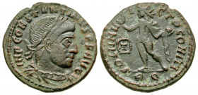 Constantine I. A.D. 307/10-337. BI reduced follis (19.2 mm, 2.70 g, 11 h). Rome mint, Struck A.D. 318. IMP CONSTANTINVS P F AVG, laureate, draped and ...