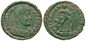 Valentinian I. A.D. 364-375. AE centenionalis (19.2 mm, 2.19 g, 7 h). Siscia mint, Struck A.D. 365-367	. D N VALENTINI-ANVS P F AVG, pearl-diademed, d...
