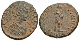 Aelia Flaccilla. Augusta, A.D. 379-386/8. AE majorina (21.9 mm, 5.22 g, 4 h). Antioch mint, Struck A.D. 383-386. AEL FLAC-CILLA AVG, pearl-diademed an...