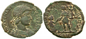 Magnus Maximus. A.D. 383-388. AE 2 (24.1 mm, 5.12 g, 5 h). Arles mint. DN MAG MAXIMVS PF AVG, diademed, draped and cuirassed bust right / REPARATIO RE...