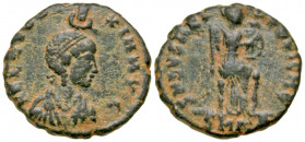 Aelia Eudoxia. Augusta, A.D. 400-404. AE half centenionalis (16.8 mm, 2.61 g, 7 h). Nicomedia mint, Struck A.D. 402-404. AEL EVDO - XIA AVG, pearl-dia...