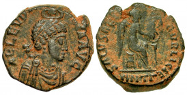 Aelia Eudoxia. Augusta, A.D. 400-404. AE half centenionalis (17.1 mm, 3.12 g, 11 h). Antioch mint, Struck A.D. 402-404. AEL EVDO - XIA AVG, pearl-diad...