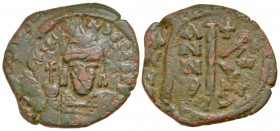 Maurice Tiberius. 582-602. AE half-follis (27.06 mm, 5.61 g, 8 h). Constantinople, Nicomedia or Cyzicus mint, dated A.D. 588/9. D N mAVRICI TIbER P P ...