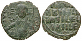 Attributed to time of Basil II & Constantine VIII. 976-1028. AE follis (26.2 mm, 8.27 g, 6 h). anonymous, class A3. Constantinople mint. + ЄMM[A-NOV]H...