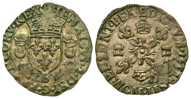 France, Royal. Henry II. 1547-1559. AR douzain aux croissants (25.70 mm, 2.63 g,...