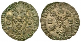 France, Royal. Henry II. 1547-1559. AR douzain aux croissants (25.70 mm, 2.63 g, 1 h). La Rochelle mint. HENRICVS 2 DEI GRA FRACOR REX, crowned coat-o...