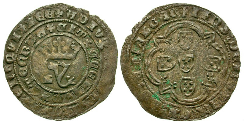 Portugal. João I of Avis. A.D. 1385-1433. AR real blanco (28.06 mm, 3.08 g, 7 h)...