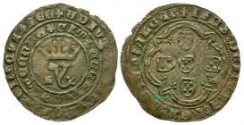 Portugal. João I of Avis. A.D. 1385-1433. AR real blanco (28.06 mm, 3.08 g, 7 h). Lisbon mint. +ADIVTORIVM*NOSTRVM*QVI - *FEECIT*CEELLVM*E o C, crowne...