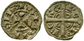 Spain, Cataluña. Pere I, "el Cathólico". 1196-1213. BI obol (13.72 mm, .46 g). Barcelona mint, struck 1213. ·BARQINONA, short, pierced cross potent wi...