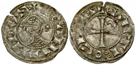 Crusader States, Principality of Antioch. Bohemond III. 1163-1201. BI denier (18.2 mm, .95 g, 1 h). +BOAMVNDVS, helmeted and chain-mailed bust left; c...