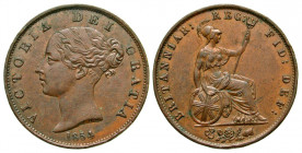 England. Victoria. 1837-1901. AE farthing. struck 1854. VICTORIA DEI GRATIA // 1854 , young head of Victoria left, hair bound up, bun on back of head ...