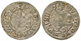 German States, Passau. Ernst von Bayern. 1517-1540. AR Batzen (26.5 mm, 3.21 g, 3 h). 1521. Coat of arms / St. Stephen standing, holding palm branch, ...