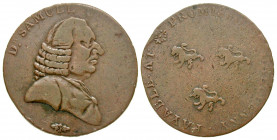 England, Warwickshire. Birmingham. AE halfpenny token (28.92 mm, 10.06 g, 7 h). so-called "Conder" token - 18th century token coinage. Dr. SAMUEL JOHN...