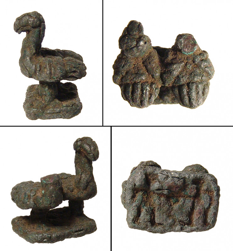 A copper stamp seal in the form of two wading birds, Northern Iran, ca. 1500-100...