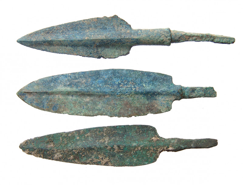 A nice trio of Near Eastern bronze dagger/spear blades, ca. 1200-600 B.C.. A nic...