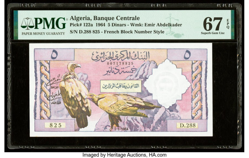 Algeria Banque Centrale d'Algerie 5 Dinars 1.1.1964 Pick 122a PMG Superb Gem Unc...