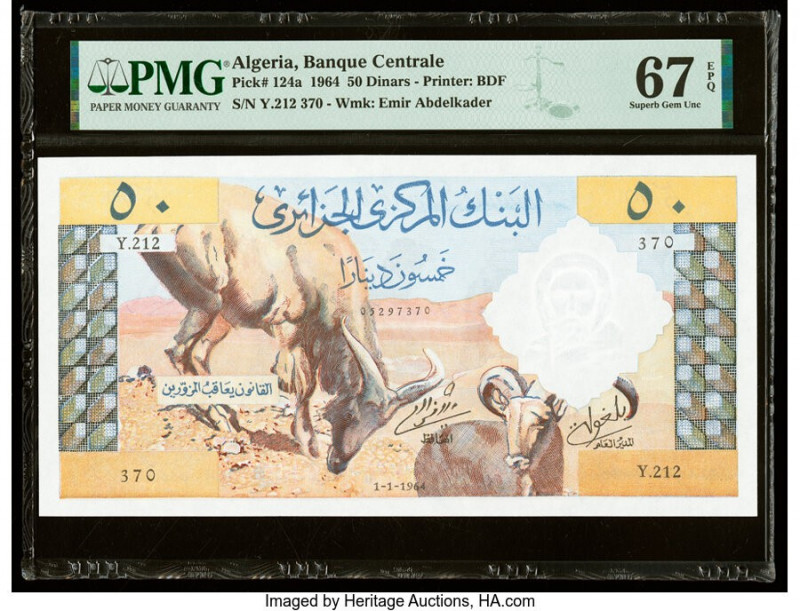 Algeria Banque Centrale d'Algerie 50 Dinars 1.1.1964 Pick 124a PMG Superb Gem Un...