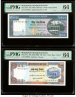 Bangladesh Bangladesh Bank 500; 100 Taka ND (1982); ND (1983-2000) Pick 30c; 31a Two Examples PMG Choice Uncirculated 64 (2). Staple holes at issue.

...